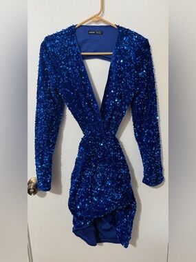 SHEIN Blue Sequin Backless Mini Dress Open Back Party Club Dress Size M